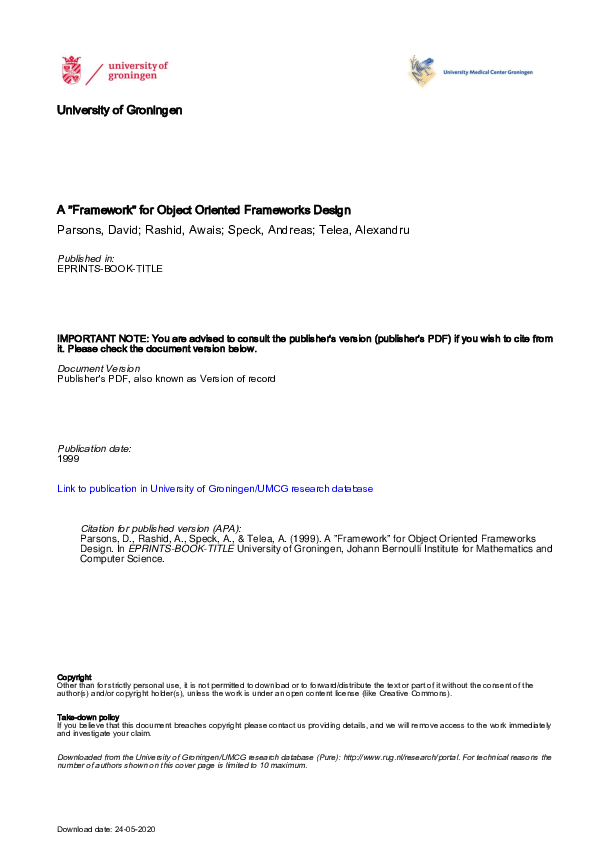 (PDF) A "framework" for object oriented frameworks design