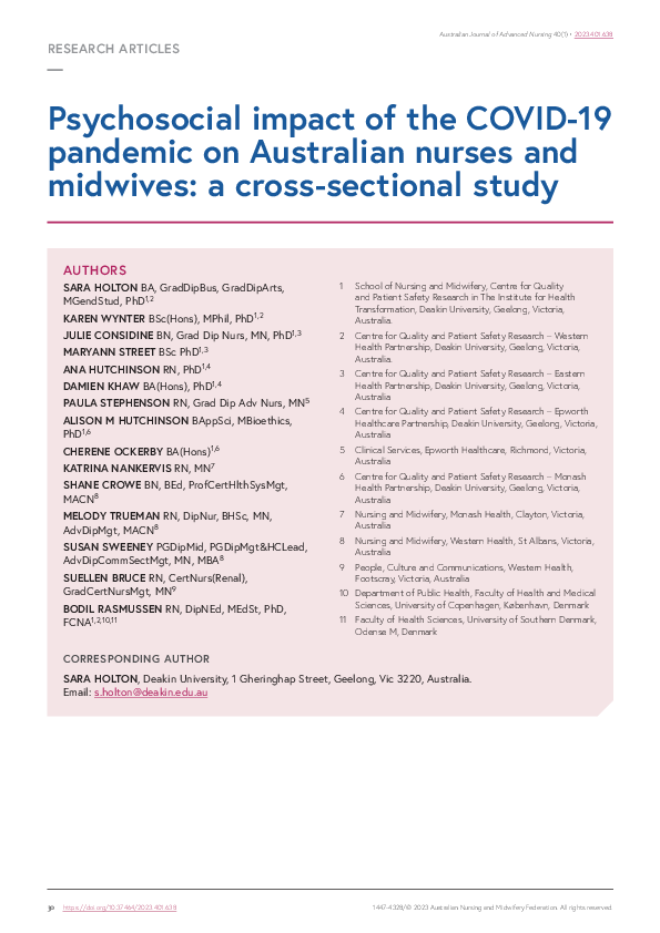 (PDF) Psychosocial impact of the COVID-19 pandemic on Australian nurses ...