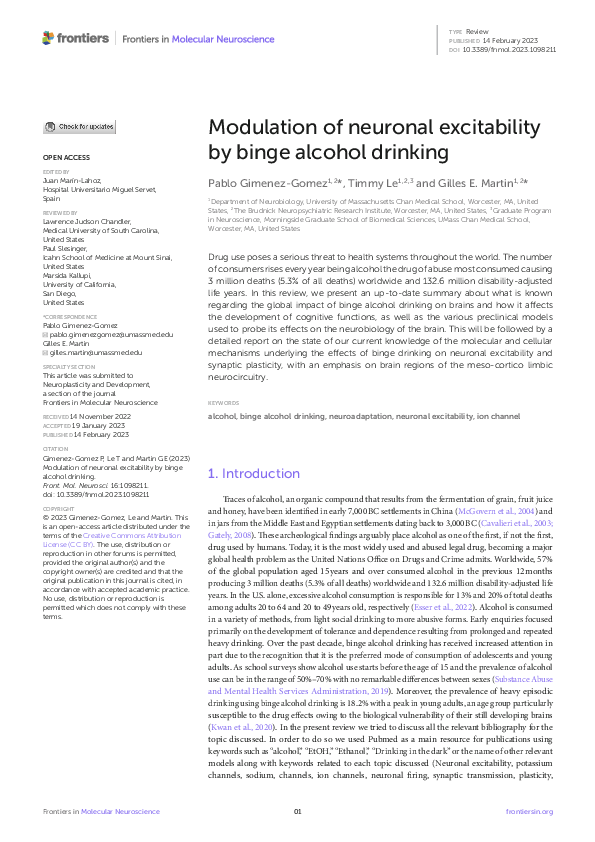 (PDF) Modulation of neuronal excitability by binge alcohol drinking