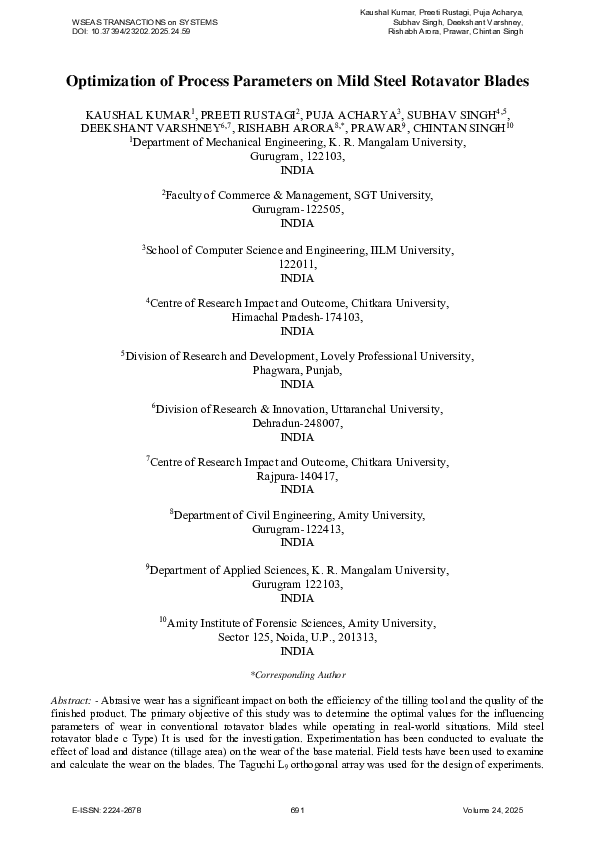 (PDF) Optimization of Process Parameters on Mild Steel Rotavator Blades
