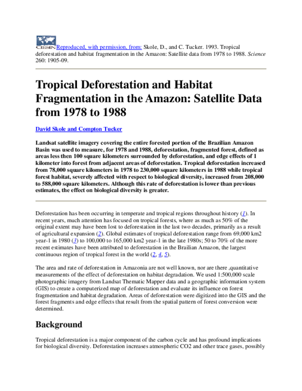 (PDF) Tropical deforestation and habitat fragmentation in the Amazon ...
