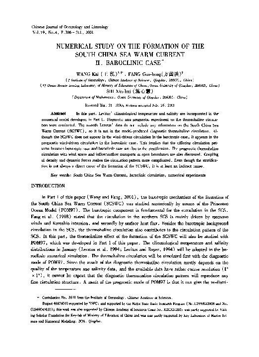 (PDF) Numerical study on the formation of the South China Sea warm ...