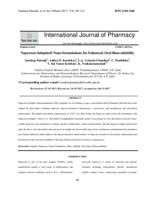 (PDF) Naproxen-Soluplus® Nano formulations for Enhanced Oral ...