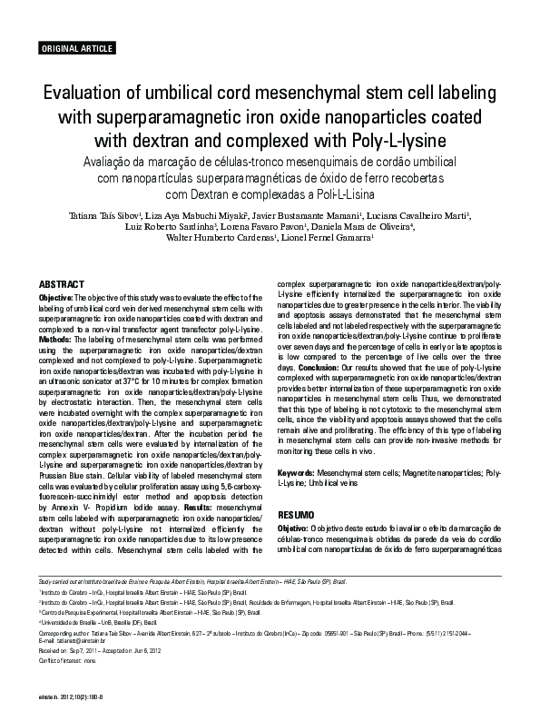 (PDF) Evaluation of umbilical cord mesenchymal stem cell labeling with ...