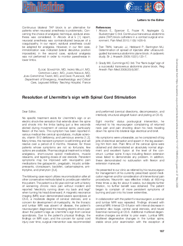 (PDF) Resolution of Lhermitte's sign with Spinal Cord Stimulation