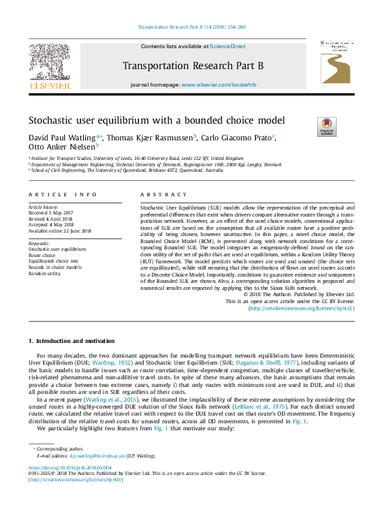 (PDF) Stochastic user equilibrium with a bounded choice model