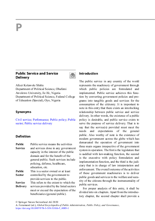 (PDF) Public Service and Service Delivery