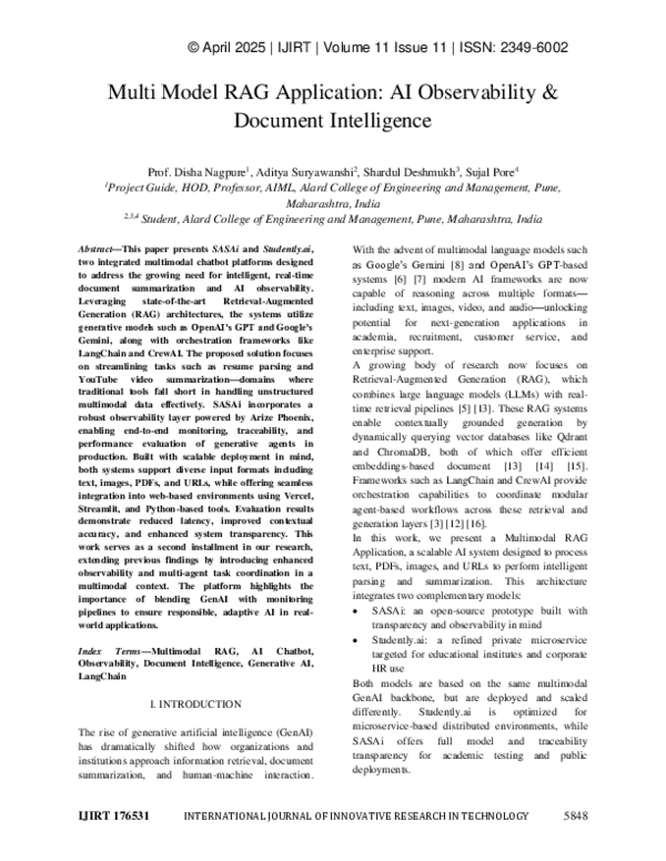 (PDF) Multi Model RAG Application: AI Observability & Document Intelligence