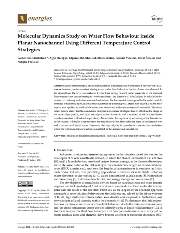 (PDF) Molecular Dynamics Study on Water Flow Behaviour inside Planar ...