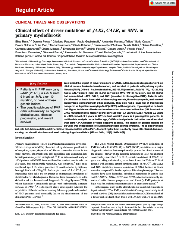 (PDF) Clinical effect of driver mutations of JAK2, CALR, or MPL in ...