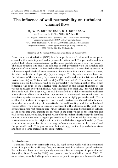 (PDF) The influence of wall permeability on turbulent channel flow