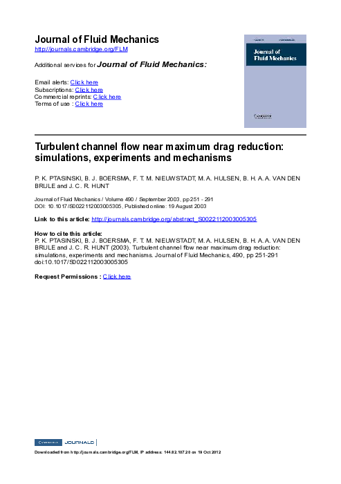 (PDF) Turbulent channel flow near maximum drag reduction: simulations ...