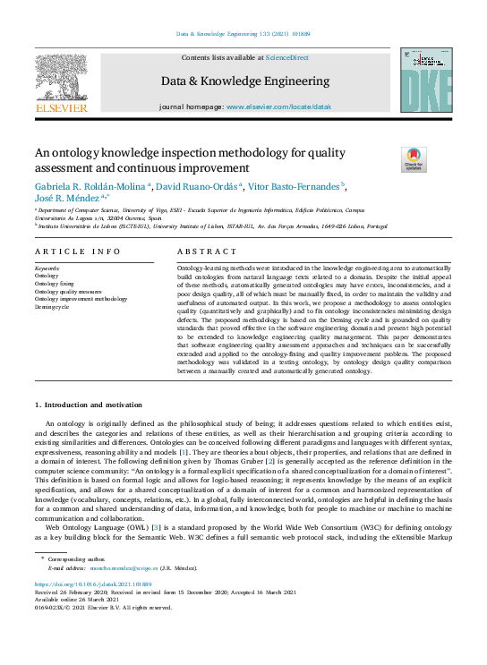 (PDF) An ontology knowledge inspection methodology for quality ...