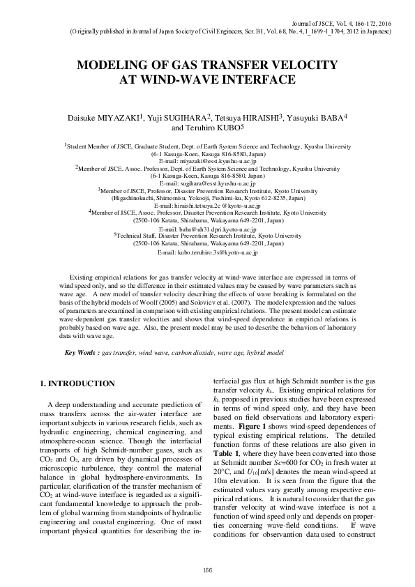 (PDF) Modeling of Gas Transfer Velocity at Wind-Wave Interface
