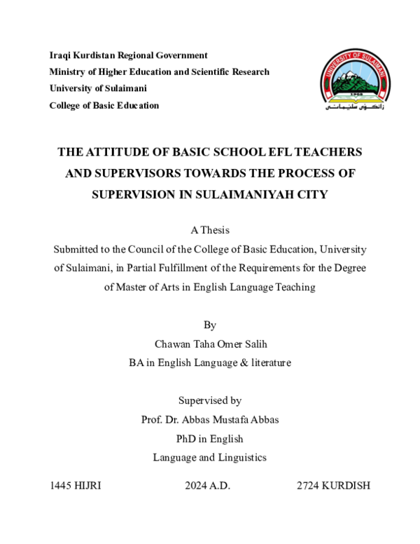 (PDF) THE ATTITUDE OF BASIC SCHOOL EFL TEACHERS AND SUPERVISORS TOWARDS ...