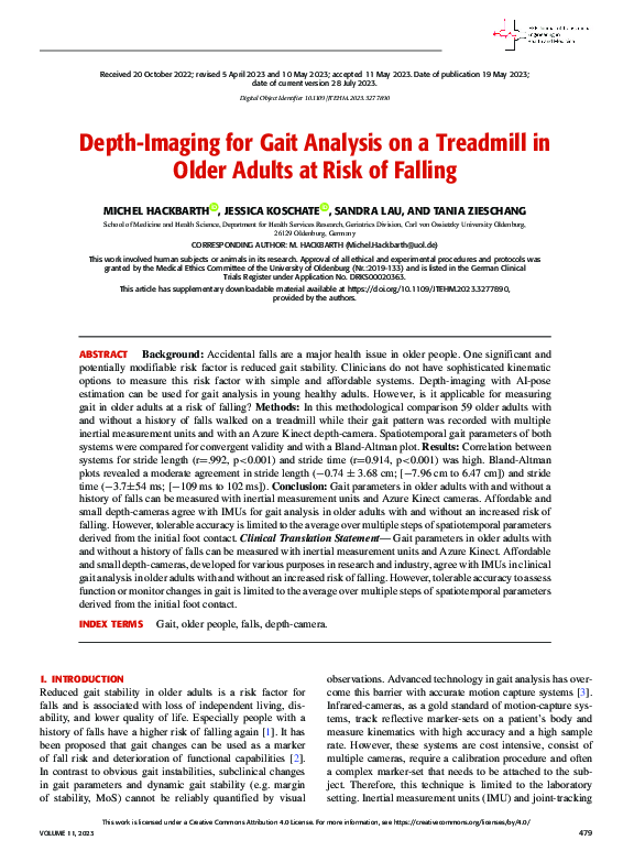 (PDF) Depth-Imaging for Gait Analysis on a Treadmill in Older Adults at ...