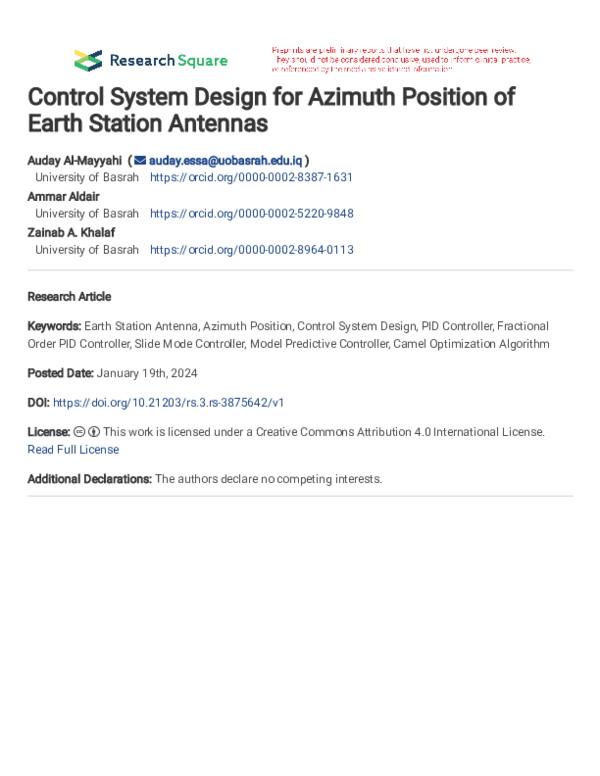 (PDF) Control System Design for Azimuth Position of Earth Station Antennas