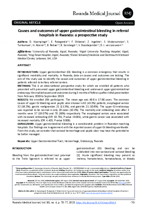 (PDF) Causes and outcomes of upper gastrointestinal bleeding in ...