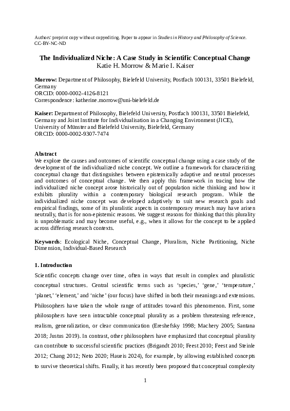 (PDF) The Individualized Niche: A Case Study in Scientific Conceptual ...