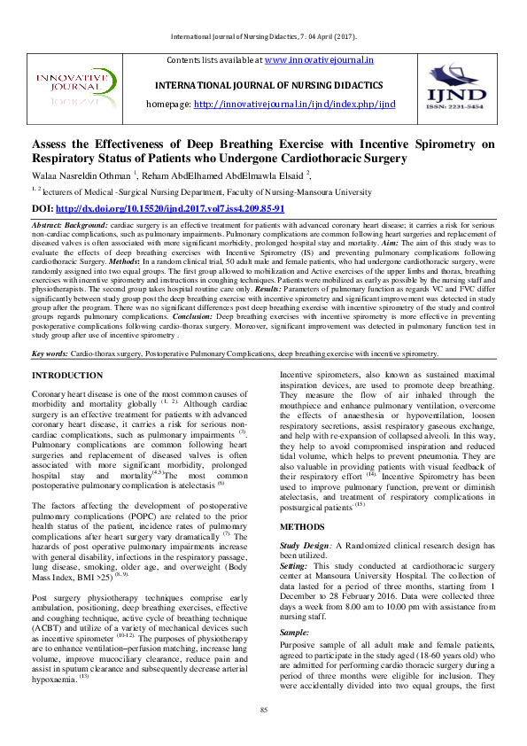 (PDF) Assess the effectiveness of deep breathing exercise with ...