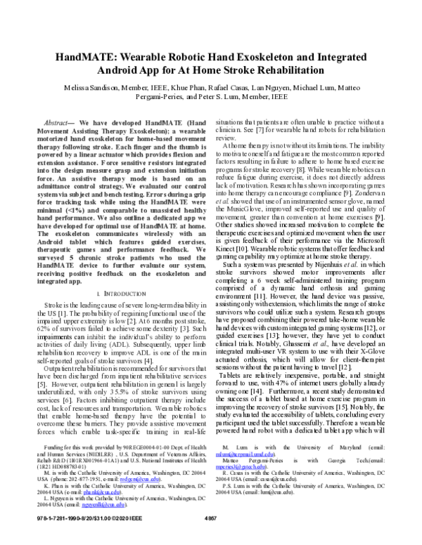 (PDF) HandMATE: Wearable Robotic Hand Exoskeleton and Integrated ...