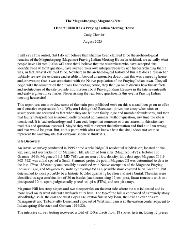 (PDF) The Magunkaquog (Magunco) Site: I Don't Think it is A Praying ...