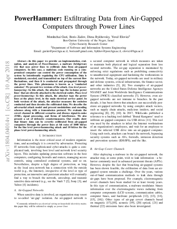 (PDF) PowerHammer: Exfiltrating Data from Air-Gapped Computers through ...