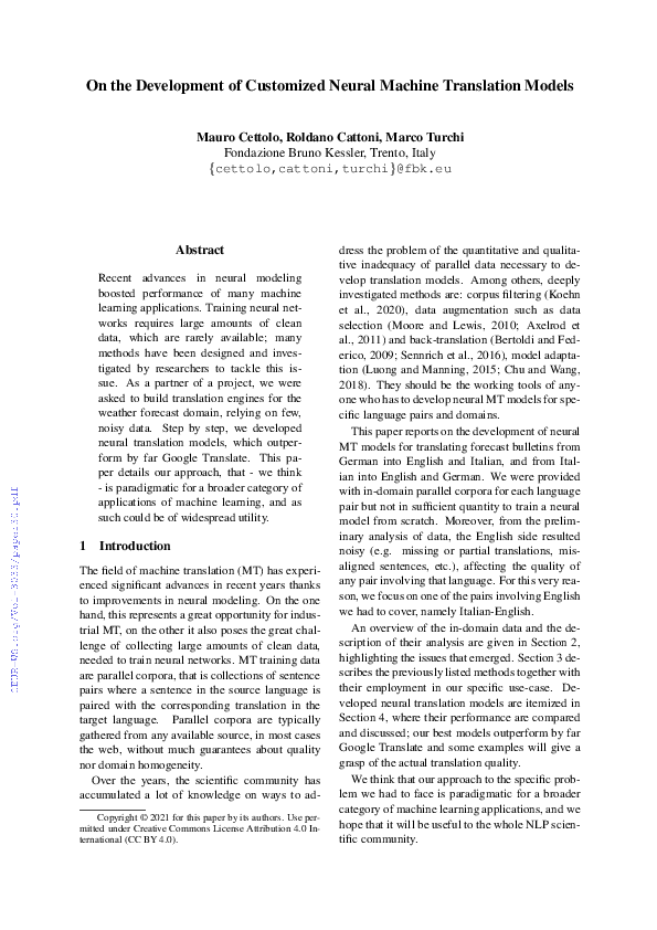 (PDF) On the Development of Customized Neural Machine Translation Models
