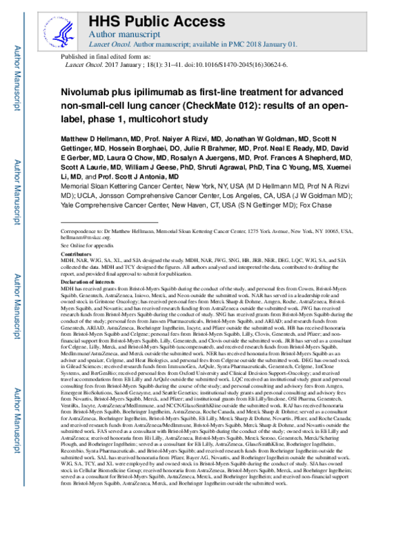(PDF) Nivolumab plus ipilimumab as first-line treatment for advanced ...