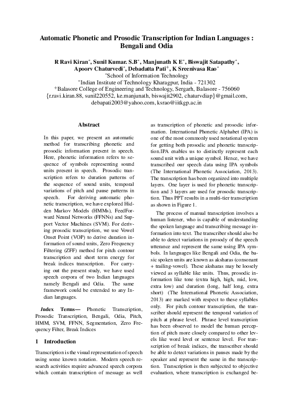 (PDF) Automatic Phonetic and Prosodic Transcription for Bengali and ...