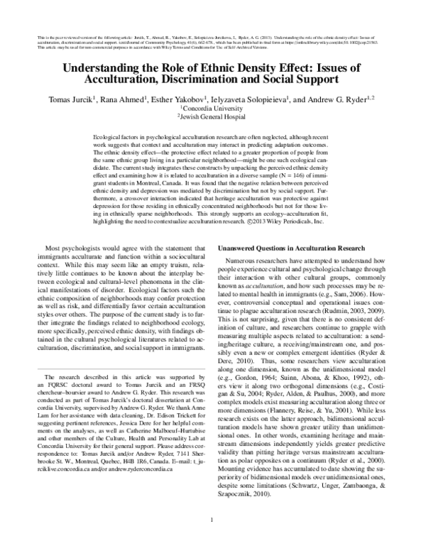 (PDF) Understanding the Role of the Ethnic Density Effect: Issues of ...