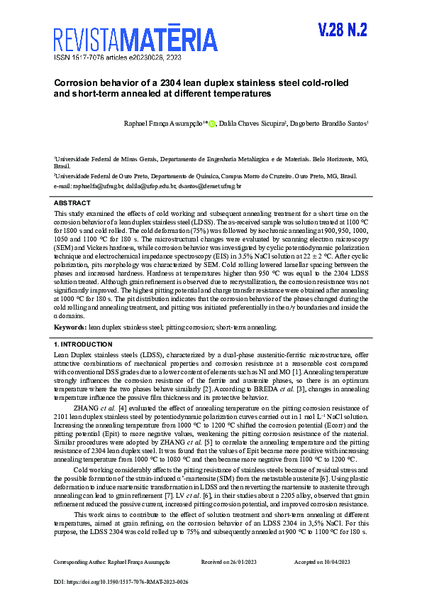 (PDF) Corrosion behavior of a 2304 lean duplex stainless steel cold ...