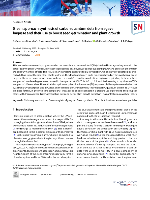 (PDF) Green approach synthesis of carbon quantum dots from agave ...