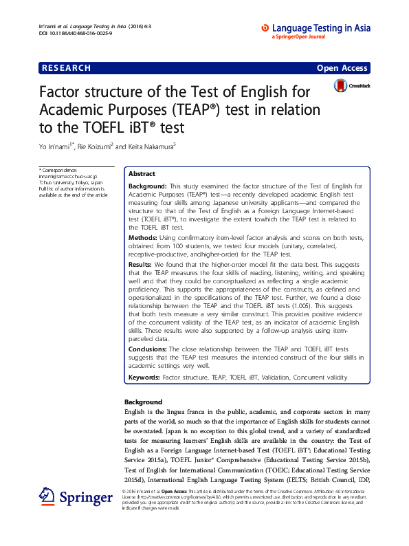 (PDF) Factor structure of the Test of English for Academic Purposes ...