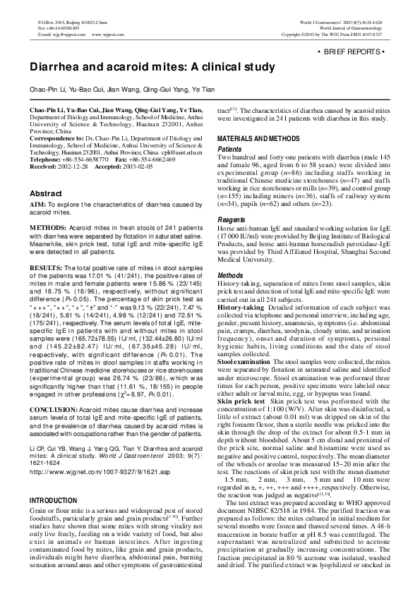(PDF) Diarrhea and acaroid mites:a clinical study