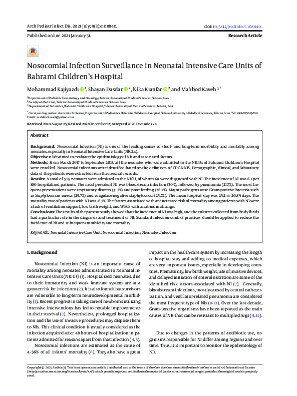 (PDF) Nosocomial Infection Surveillance in Neonatal Intensive Care ...