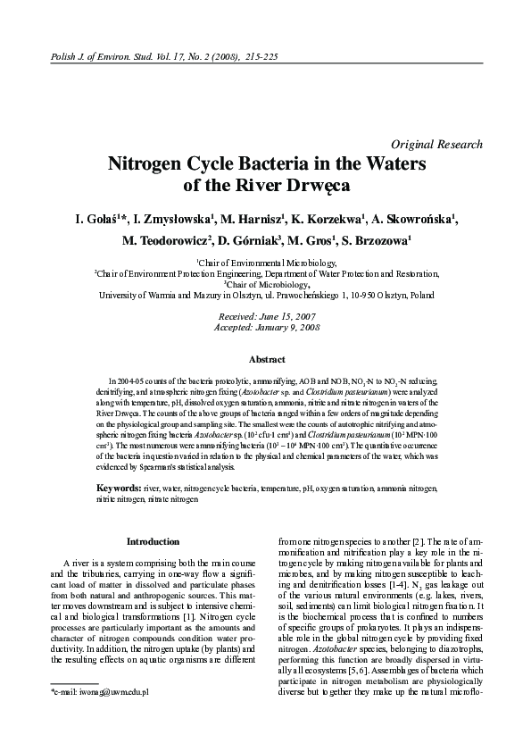 (PDF) Nitrogen Cycle Bacteria in the Waters of the River Drwęca