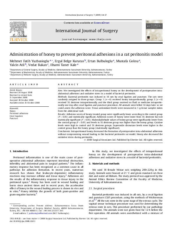(PDF) Administration of honey to prevent peritoneal adhesions in a rat ...