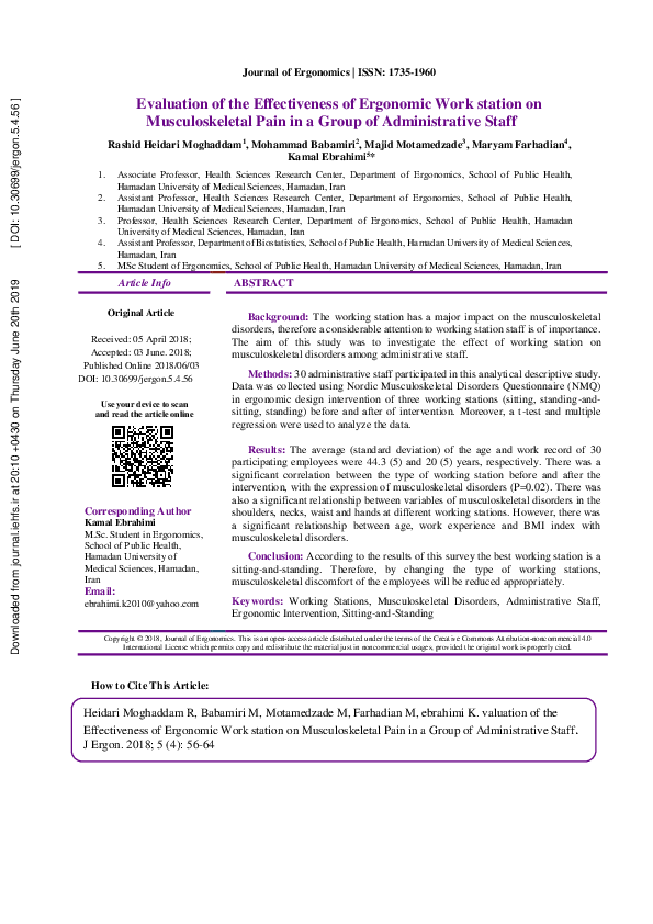 (PDF) Evaluation of the effectiveness of ergonomic work station on ...