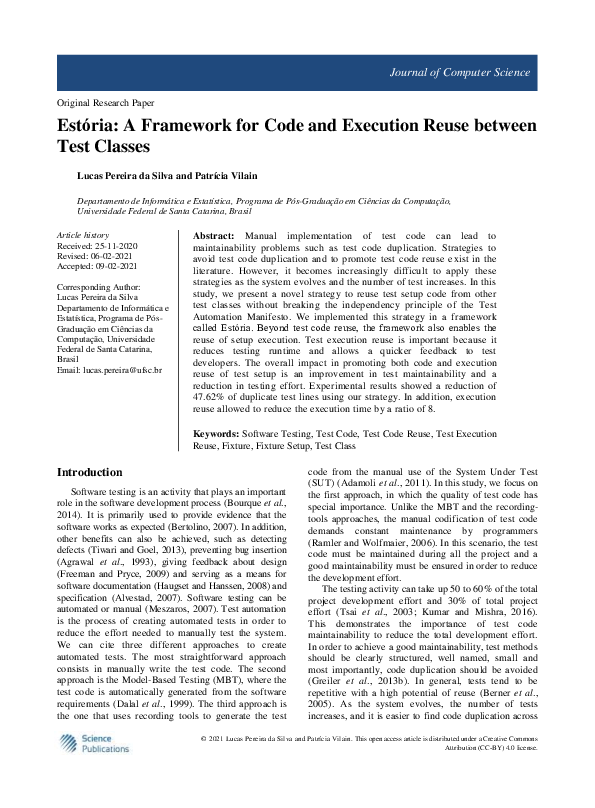 (PDF) Est?ria: A Framework for Code and Execution Reuse between Test ...