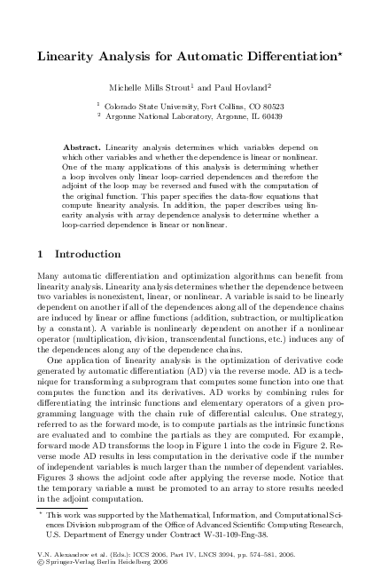 (PDF) Linearity Analysis for Automatic Differentiation