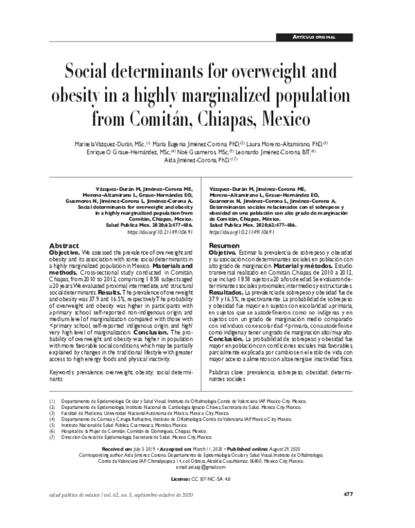 (PDF) Social determinants for overweight and obesity in a highly ...