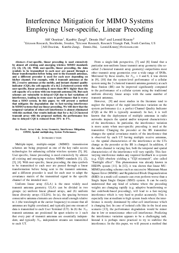 (PDF) Interference mitigation for MIMO systems employing user-specific ...
