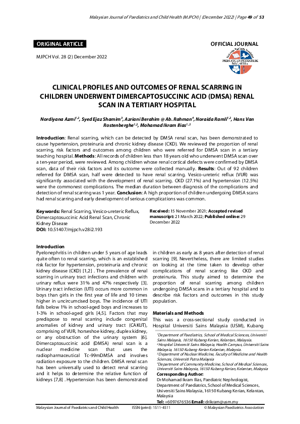 (PDF) Clinical Profiles and Outcomes of Renal Scarring in Children ...