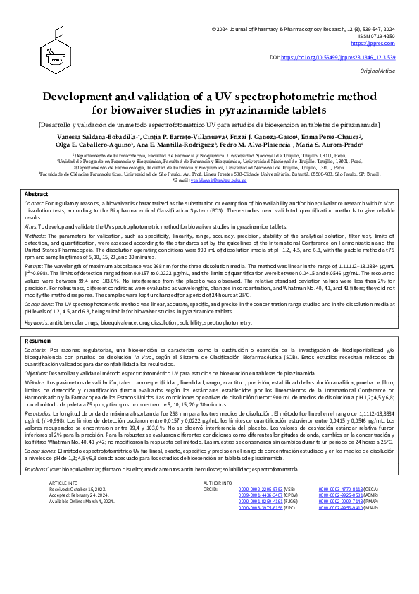 (PDF) Development and validation of a UV spectrophotometric method for ...
