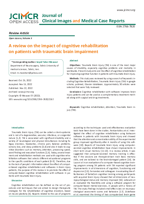 (PDF) A review on the impact of cognitive rehabilitation on patients ...