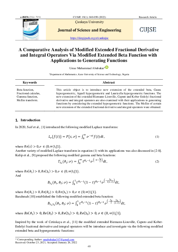 (PDF) A Comparative Analysis of Modified Extended Fractional Derivative ...