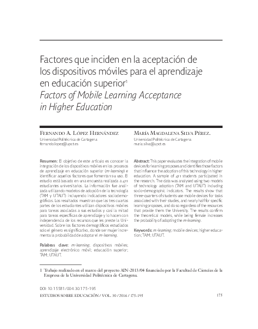 (PDF) Factors of Mobile Learning Acceptance in Higher Education