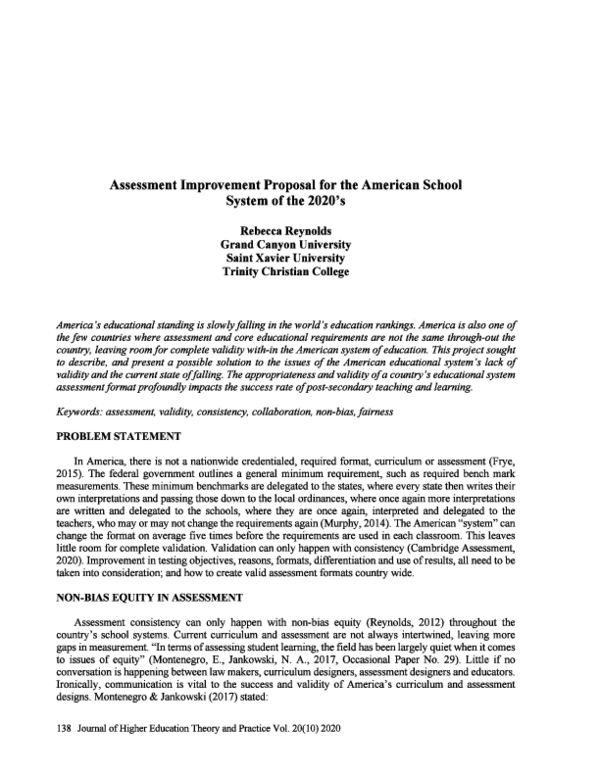 (PDF) Assessment Improvement Proposal for the American School System of ...