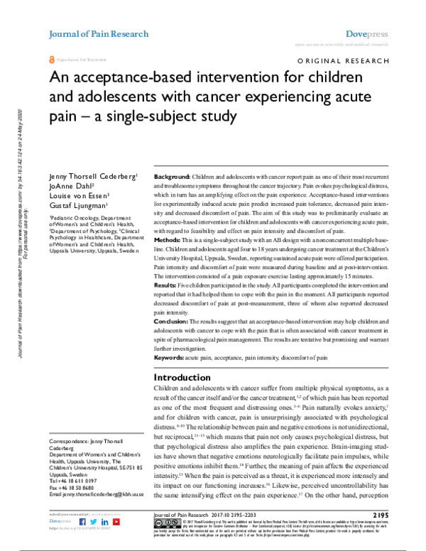 (PDF) An acceptance-based intervention for children and adolescents ...